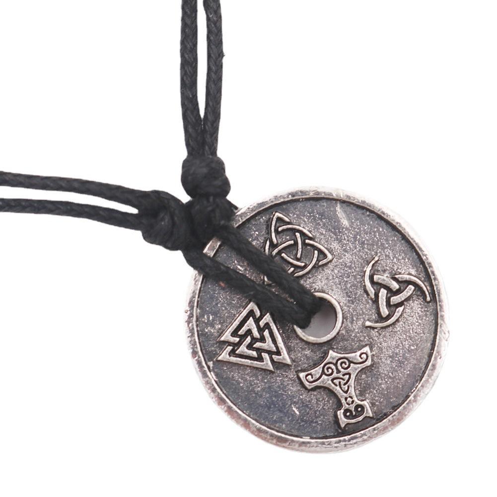 Viking Style Compass Necklace With Odin Rune Pendant For Men