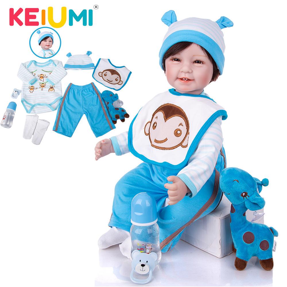 

KEIUMI Dropshipping Reborns Doll Ткань Тело 55 CM Реалистичная кукла для мальчика Мода Toy Детский день День рождения Подарки на день рождения