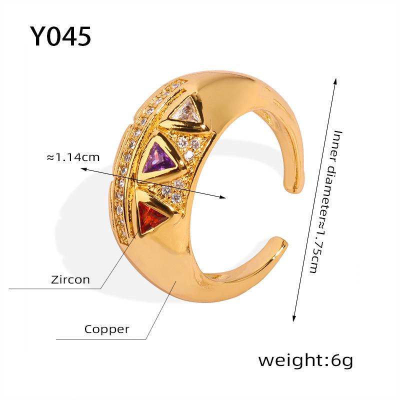 Qiong Yao Geometric Triangle Zirconia Open Ring - Copper, Light Luxury Fashion Jewelry