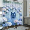 Oil Painting Black And White Cat In Pond With Water Lilies & Fireflies Waterproof Shower Curtain For Bathroom Decor