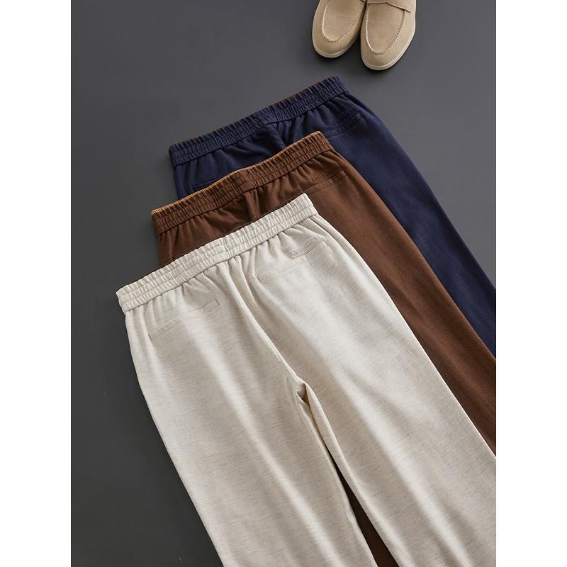 Mens Italian Old Money Style Lyocell Linen Straight Leg Pants Lightweight Breathable Casual Trousers