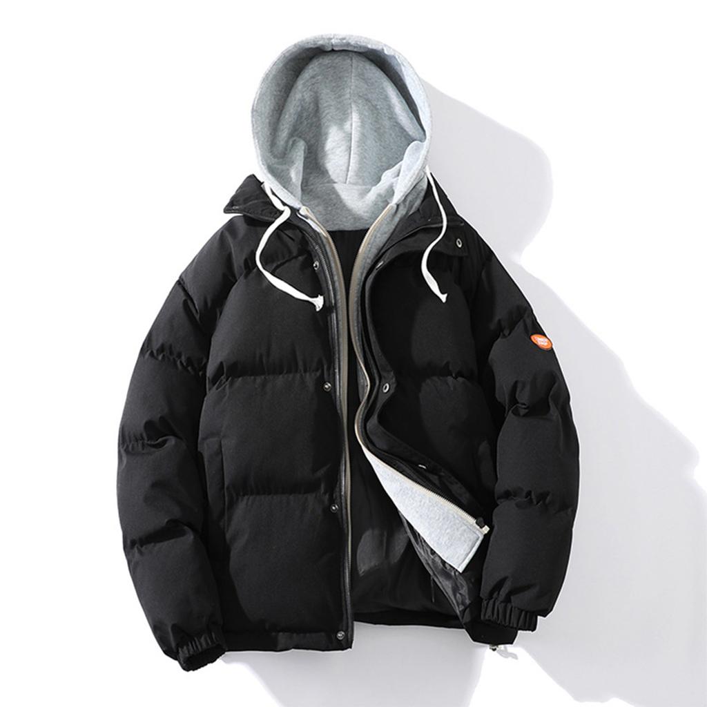 Zimní nová tlustá falešná dvoudílná bavlněná bunda s kapucí ležérní bavlněný svetrový kabát