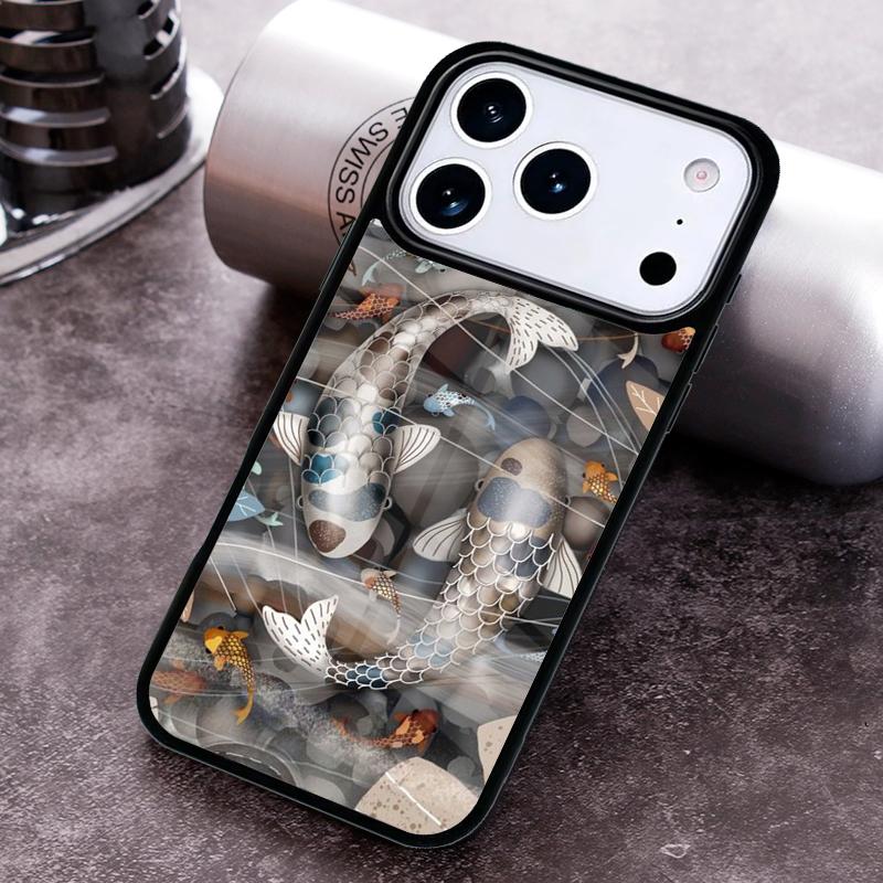 Japanese Koi Fish Phone Case for iPhone 17 16 15 Pro Max Air 14 13 12 11 Plus Shockproof Cover