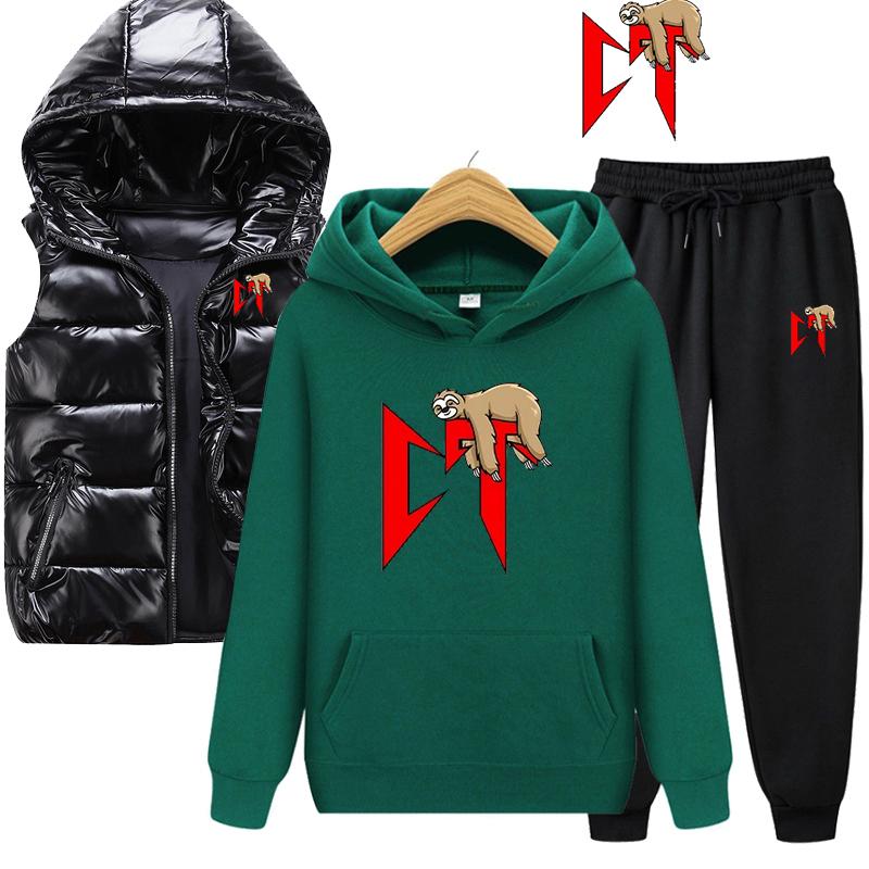 Herren Damen Trainingsanzug Weste+Hoodies+Sweathose Anzug Lässig Jogger Sportbekleidung 3-teilig Herren Fleece Streetwear Sets