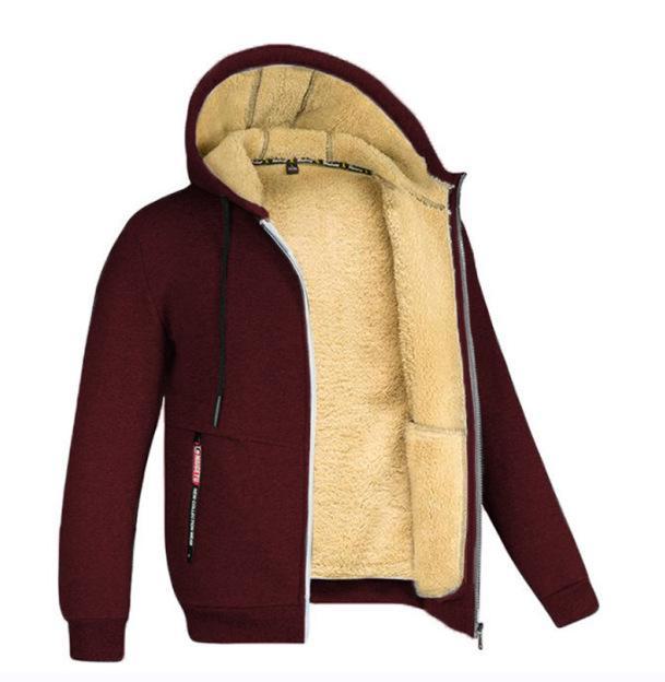 Men's Lambskin Hooded Sweatshirt, 2026 Fall/Winter, Trendy Solid Color, Plus Velvet, Thickened Jacket