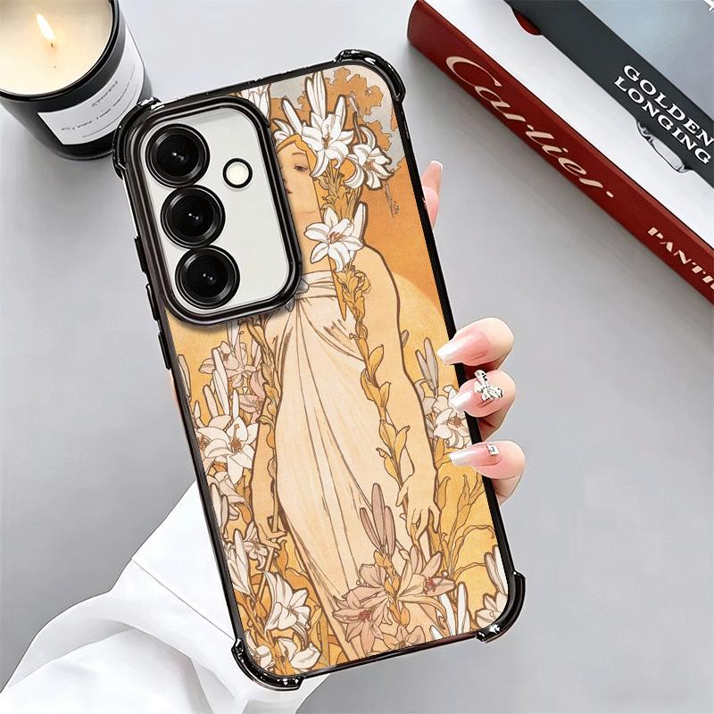 Vintage Alfons Mucha Primavera Plating Phone Case For Samsung A17 A07 A37 A57 A16 A56 A15 A55 A14 A54 A13 A53 A26 A36 A25 A35 A2