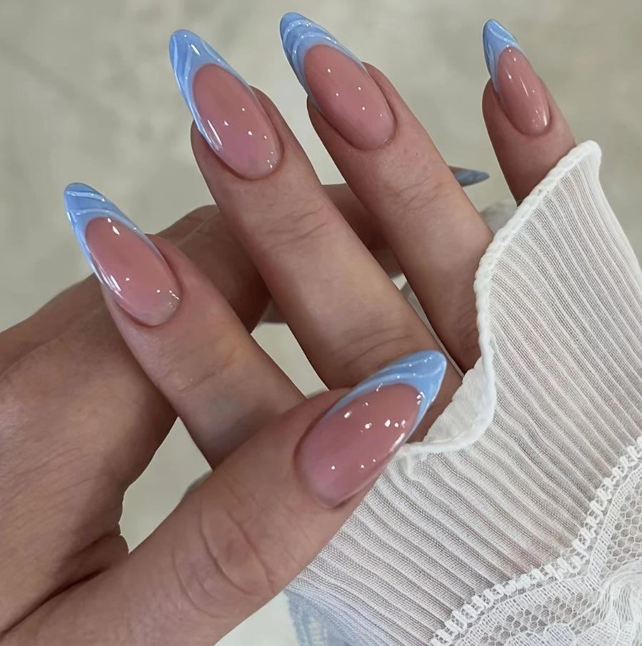 

3D Blue Fishtail French Long Almond Nails - Fresh Nail Art Pieces