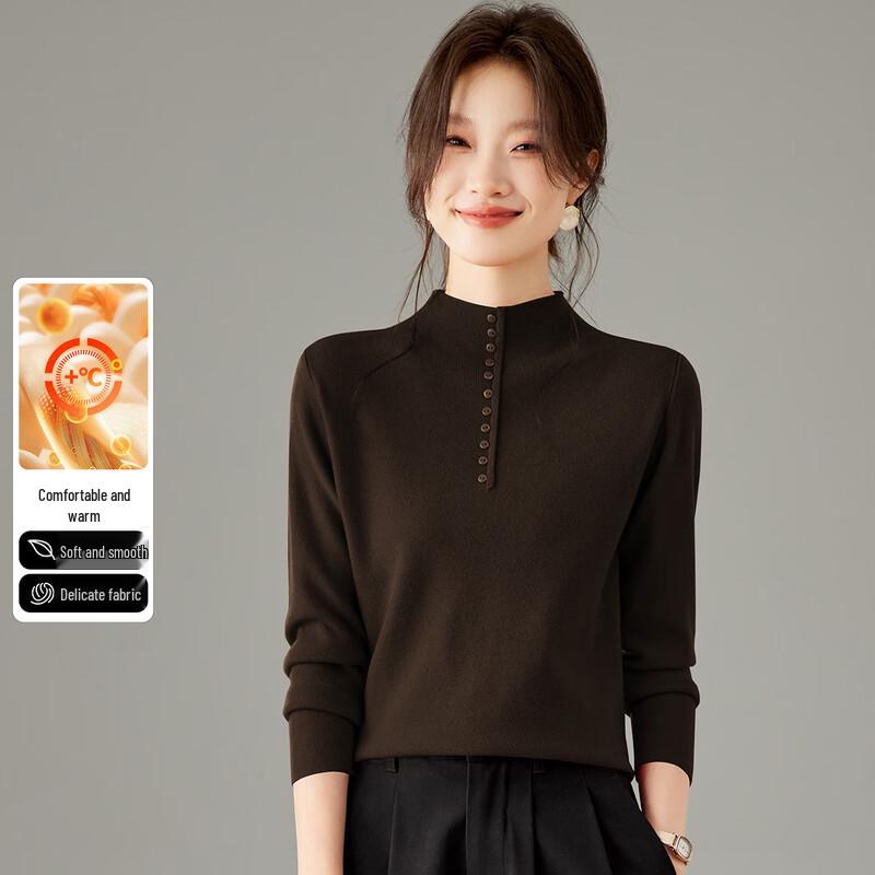 SNOWFLYING Women's Semi-High Neck Button Knit Sweater