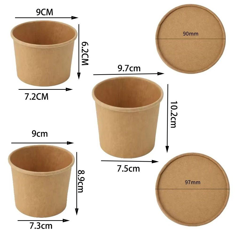 10PCS Disposable Takeaway Packing Boxes with Lid Round Paper Soup Bucket Kraft Paper Lunch Box