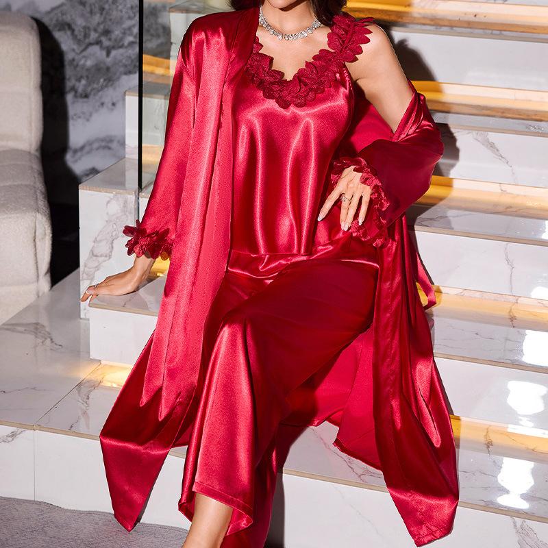 

Сексуальная пижама, Летний комфорт, Можно носить на улице как домашнюю одежду, Топы-халтеры, Шорты и Трехкомпонентный халат XL красный