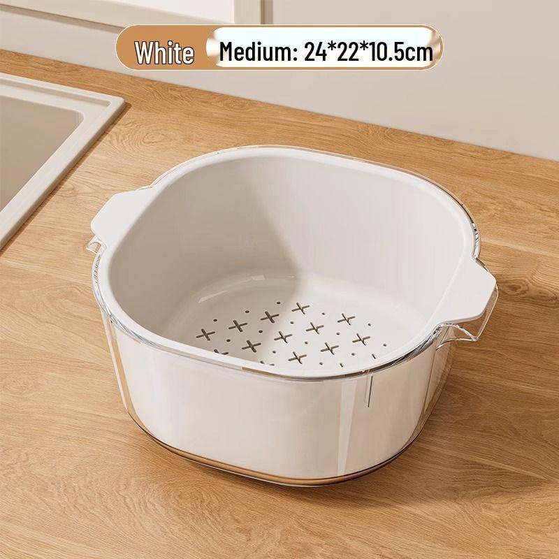 Double-Layer Kitchen Drain Basket for Fruits & Vegetables - Food-Grade Storage & Strainer