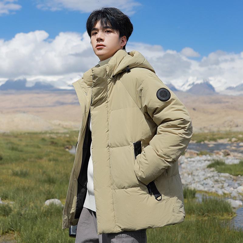 Trendy Men's Winter White Duck Down Hooded Jacket