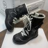 Korean version of girls' shoes retro casual Martin boots 2025 new little girl outdoor boots lace-up-free sports short boots