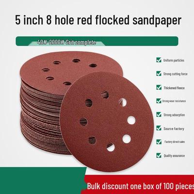 5" 6/8-Hole Red Sanding Discs with Hook & Loop, 125MM