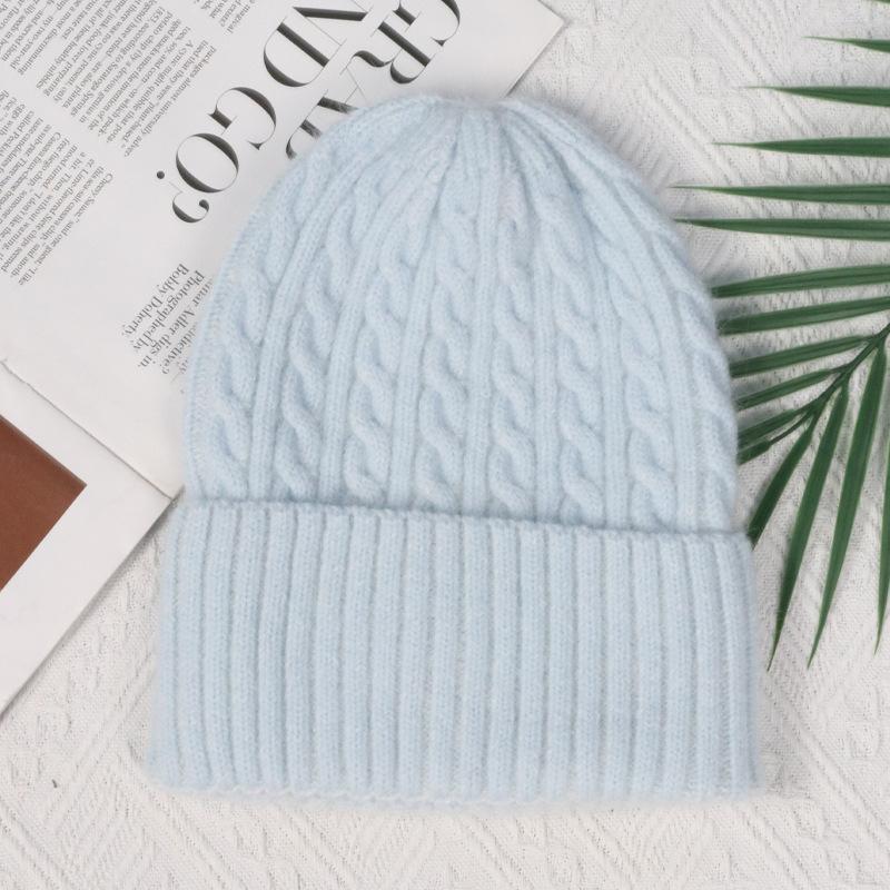 Angola rabbit fur warm solid color light board autumn and winter versatile candy color vertical stripe knitted hat women