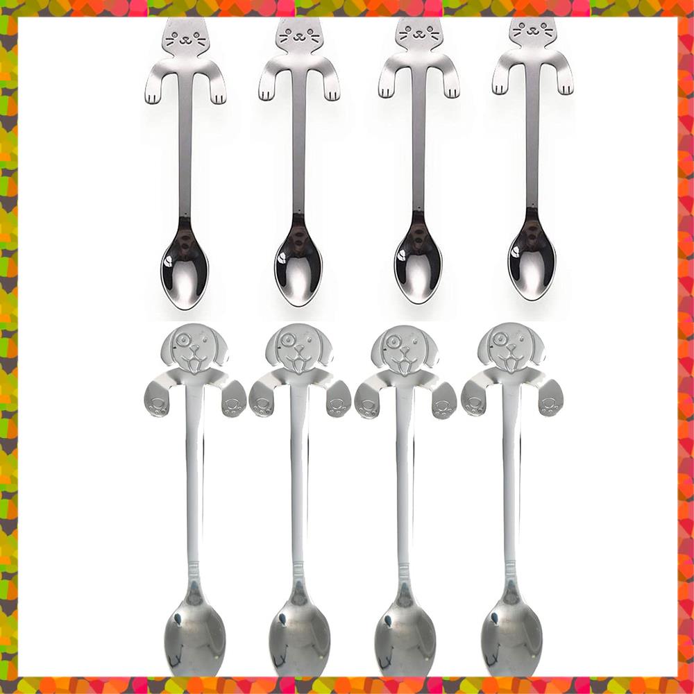 Promotion! 4 Pcs Coffee Spoon Stainless Steel Dog Spoon And 4Pcs Cat Spoon Dessert Spoon Drink Spoons Mixing Spoon Kitchen Suppl