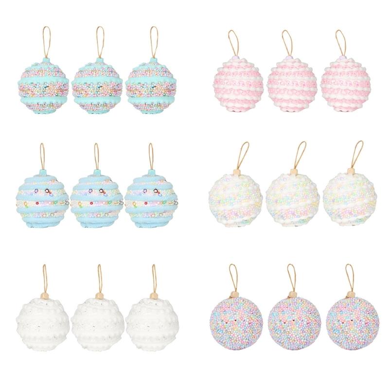 Packung mit 3 weichen Schaumstoffkugeln in Macaron-Farben, Schaumstoff-Weihnachtsbaumschmuck, tragbar und langlebig für Festival-Heimdekorationen