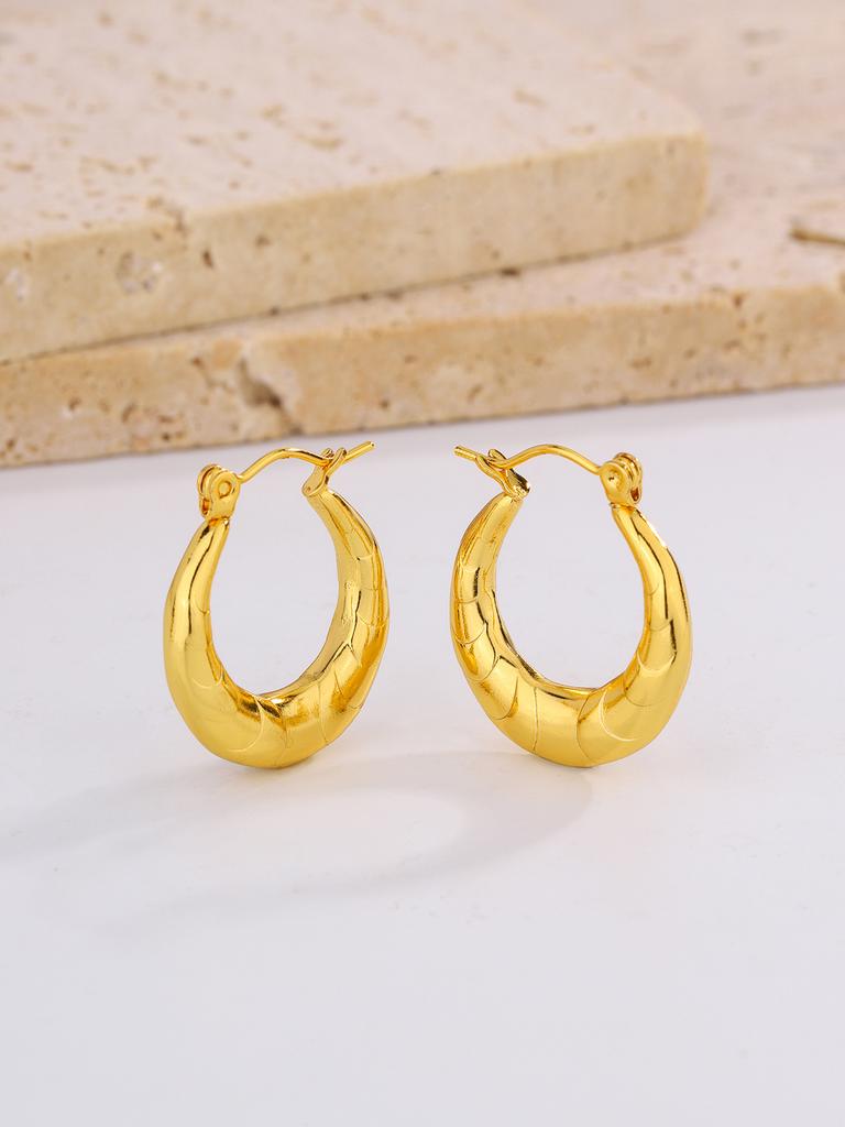 Personalized Simple U-shaped Earrings Niche Versatile Geometric Jewelry Lace Engraving Texture Titanium Steel Gold-plated Stud Earrings
