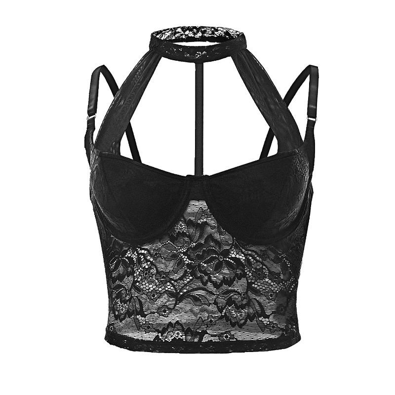 

White Lace Halter Corset Top With Choker Detail S чёрный
