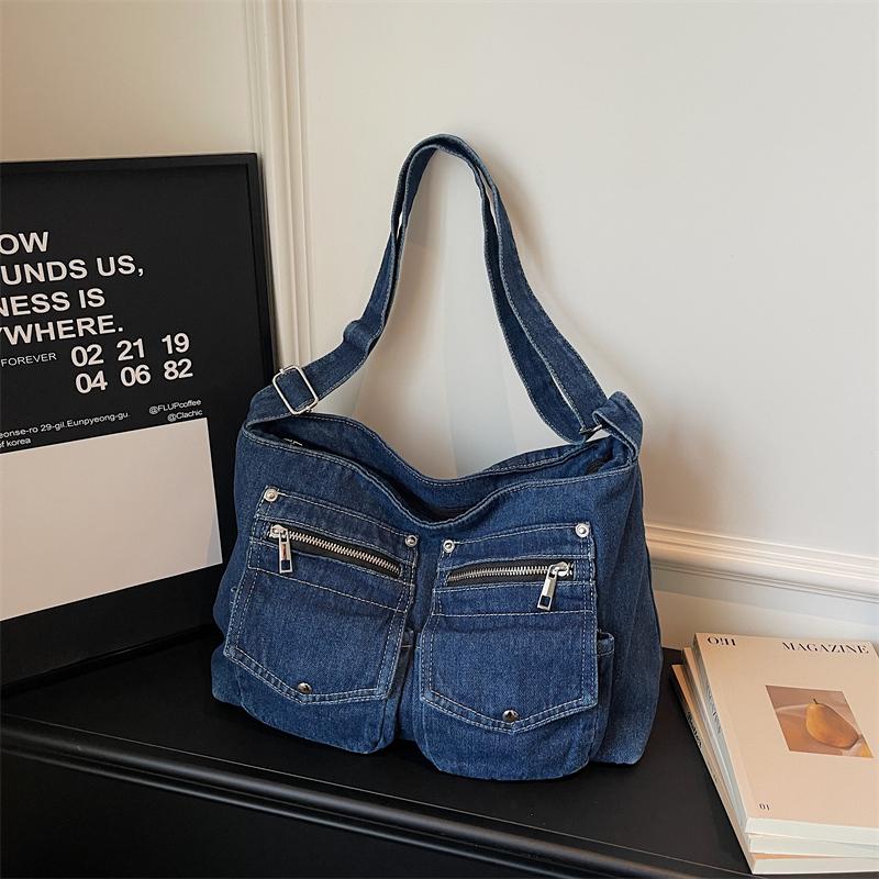 Vintage Large Capacity Denim Messenger Bag Women's Shoulder Crossbody Bag