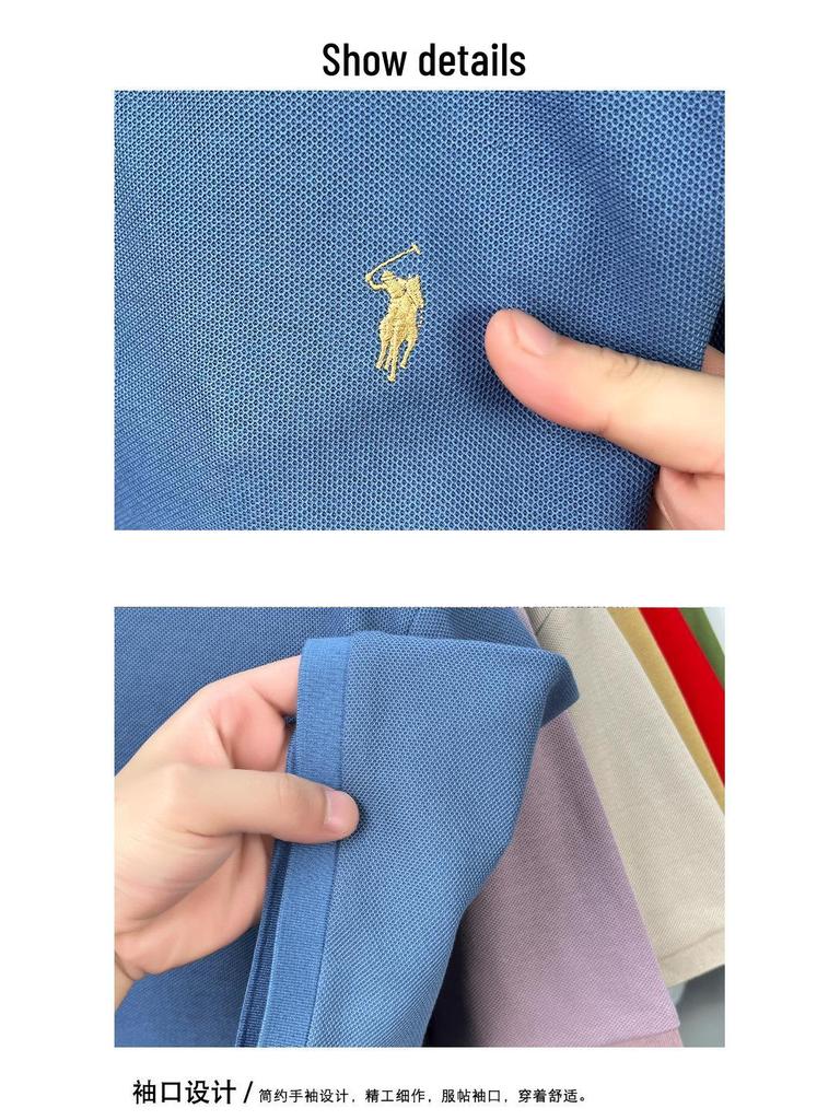 Men’s High-End 100% Mercerized Cotton Polo Shirt - Summer Short Sleeve with Turn-Down Collar