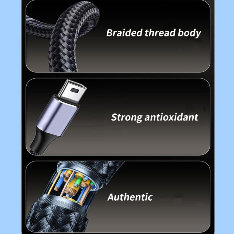 1m Type C To USB 5Pin Charging Cord Nylon Braided Data Cable 480Mbps Data Transfer Wire Line Support OTG Function