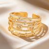 European Geometric Gold-Plated Multi-Layer Ring with Inlaid Rhinestones