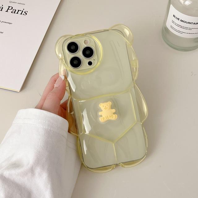 For Iphone 14 Cute 3d Cartoon Bear Claer Phone Case For Iphone 13 11 12 Pro Max X Xr Xs Soft Transparent Shockproof Back Cover