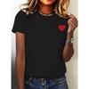Black Heart Pattern Printed T-shirt Short Sleeved T-shirt O-neck Harajuku T-shirt
