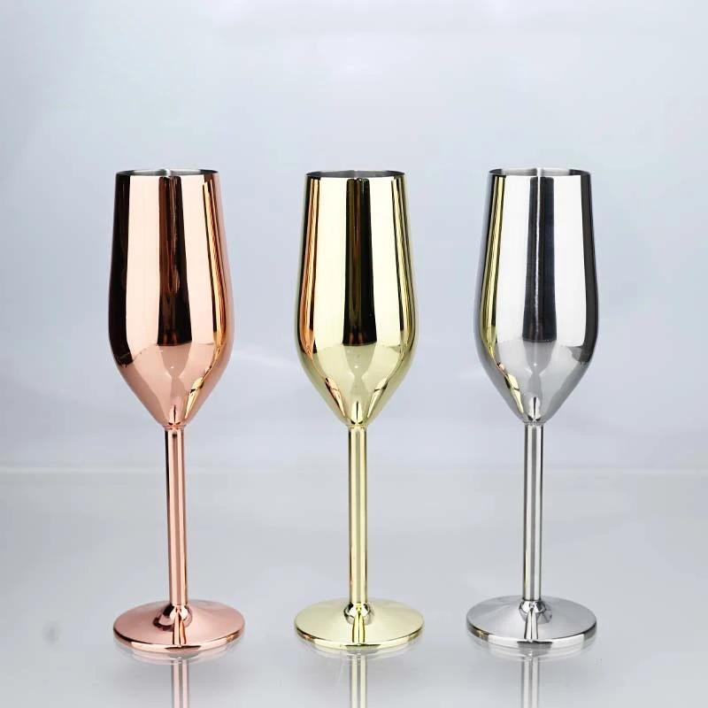 Neuer sturzsicherer europäischer Hausbar 304 Edelstahl Champagnerkelch kreativer Cocktail Metallkelch Bar Weinglas
