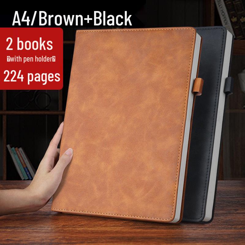 Extra Thick Soft Leather Business Meeting Notebook, Large Size
