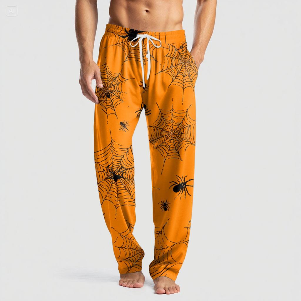 Men's Knitted Halloween Print Pocket Casual Pants Pajama Pants