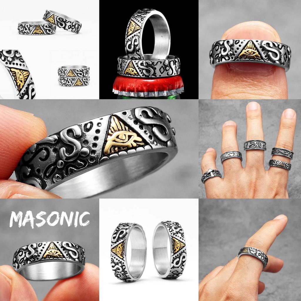 Ring Ancient Egypt Eye God Egyptian Triangle Amulet Talisman Stainless Steel Protect Power Jewelry Gift Hip Hop Rock Goth Gothic