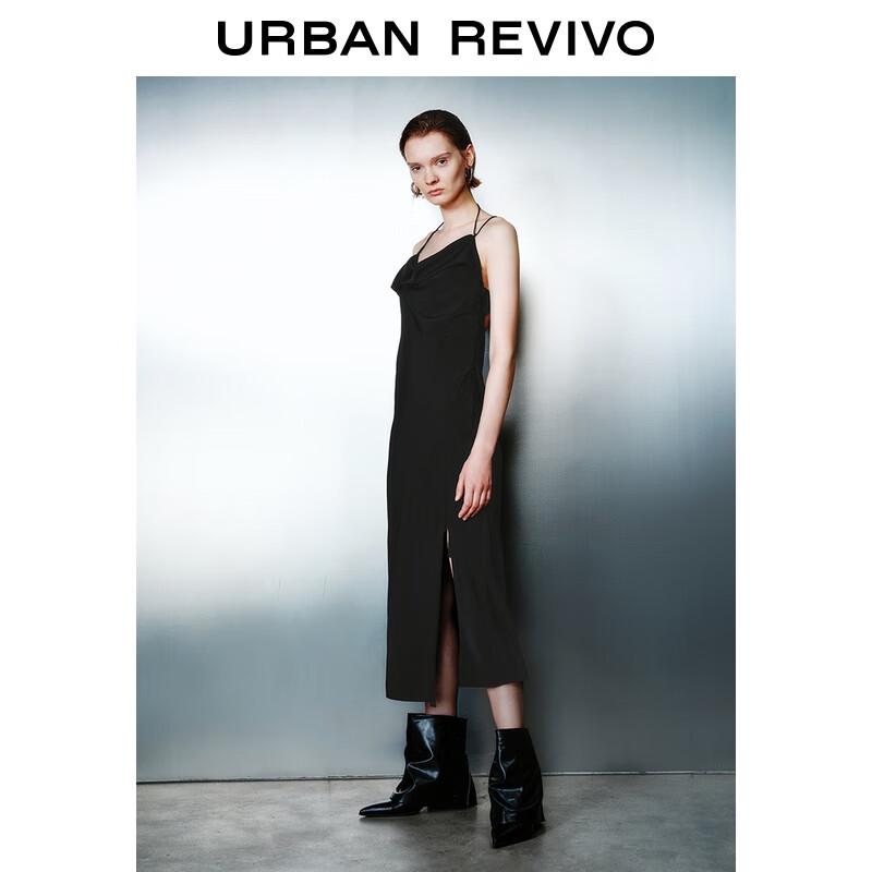 

UR 2025 Autumn Draped Neck Little Black Slip Dress XL