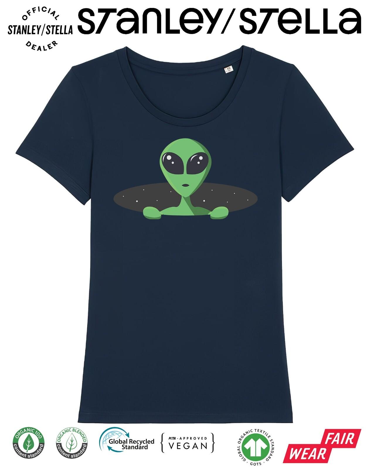Womens Pop Up ALIEN T-Shirt Mens Womens Tees Top UFO Space Invasion Cotton Ladies Gift Vegan L