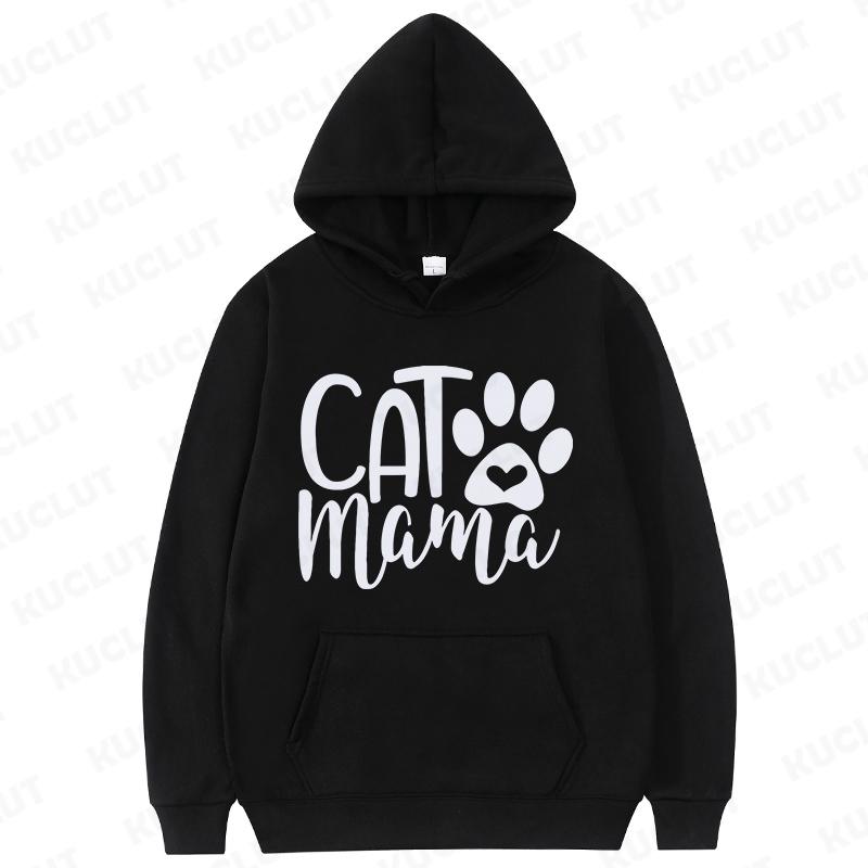 Cat Mama Print Hoodies Fashion Casual Long Sleeve Sweatshirts for Autumn Winter Clothing Mom Sportwear Fashion Women Clothes