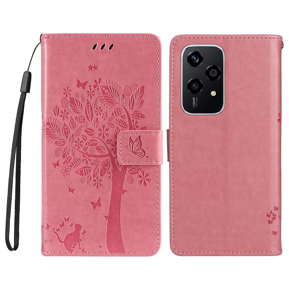 For Honor 200 Lite Phone Case with Stand Cat Tree Pattern Leather Wallet Mobile Cover