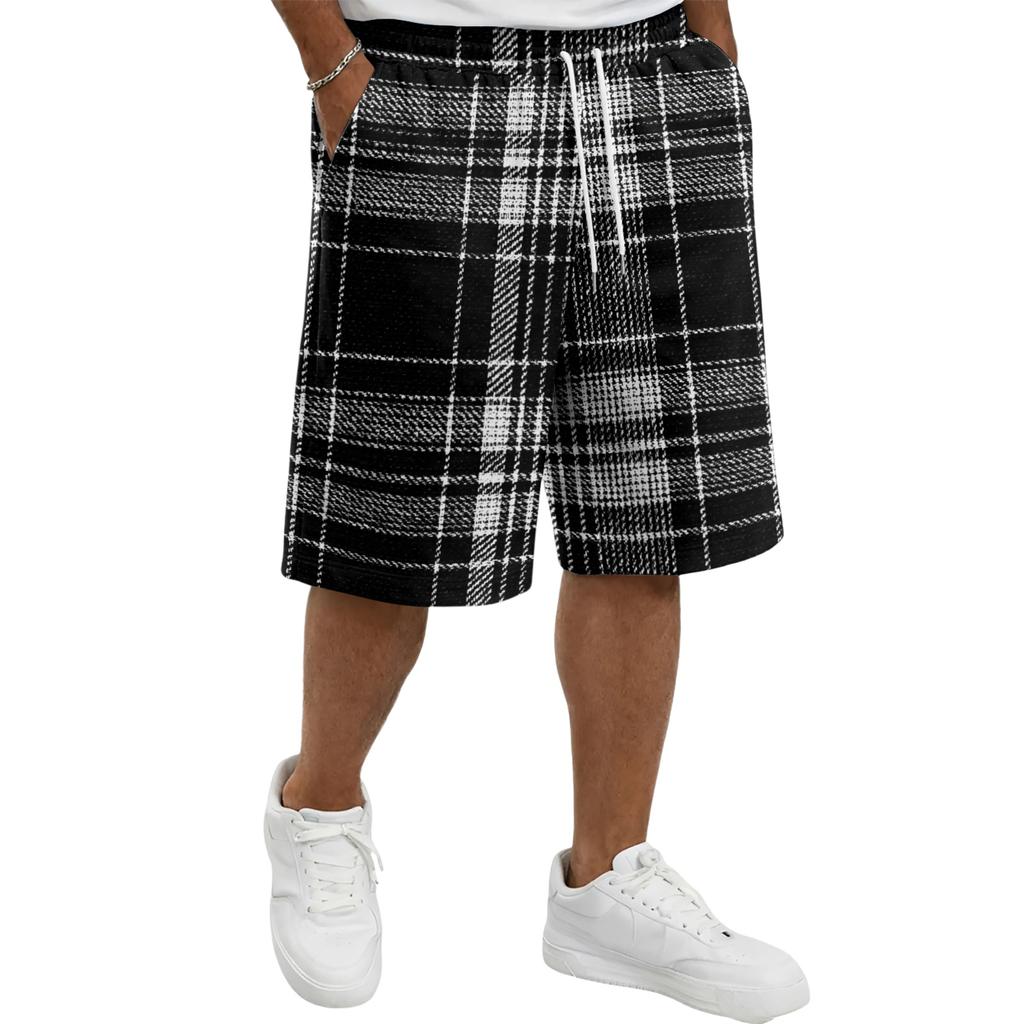 Men's Casual Plaid Drawstring Shorts Lightweight Comfortable Fit Relaxed Style Suitable for Everyday Wear