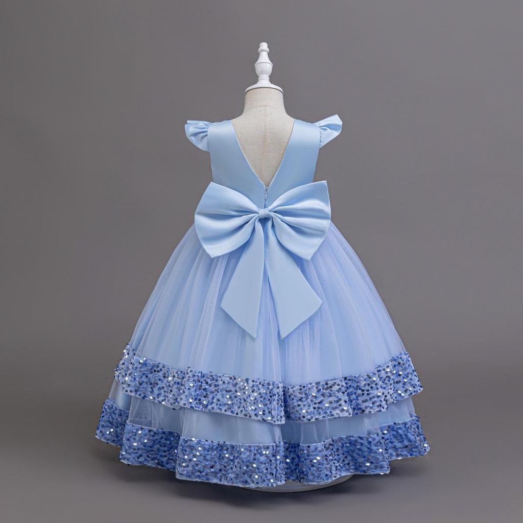 2025 New Elegant Girl Wedding Dress Sequined Mesh Princess Dress 4-12 Year Old Girl Graduation Party Prom Evening Dress