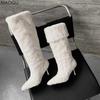 Winter Women Pointed Toe Fuzzy Plush Long Boots Knee-High Slip on White Cozy Faux Fur Lined Boots Fashion Thigh High Botas Mujer
