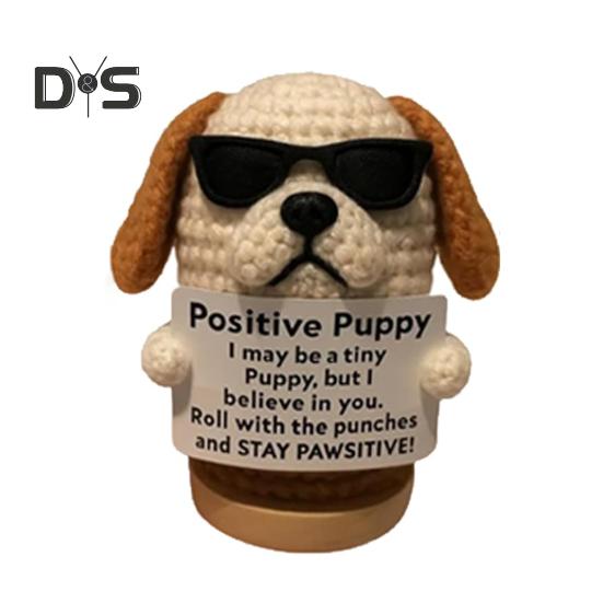 Szydełkowa Lalka Szczeniak Ręcznie Robiony Szczeniak Wsparcia Emocjonalnego z Kartą Inspiracyjną Pozytywna Mini Szydełkowa Ozdoba Pieska Prezent na Zachętę