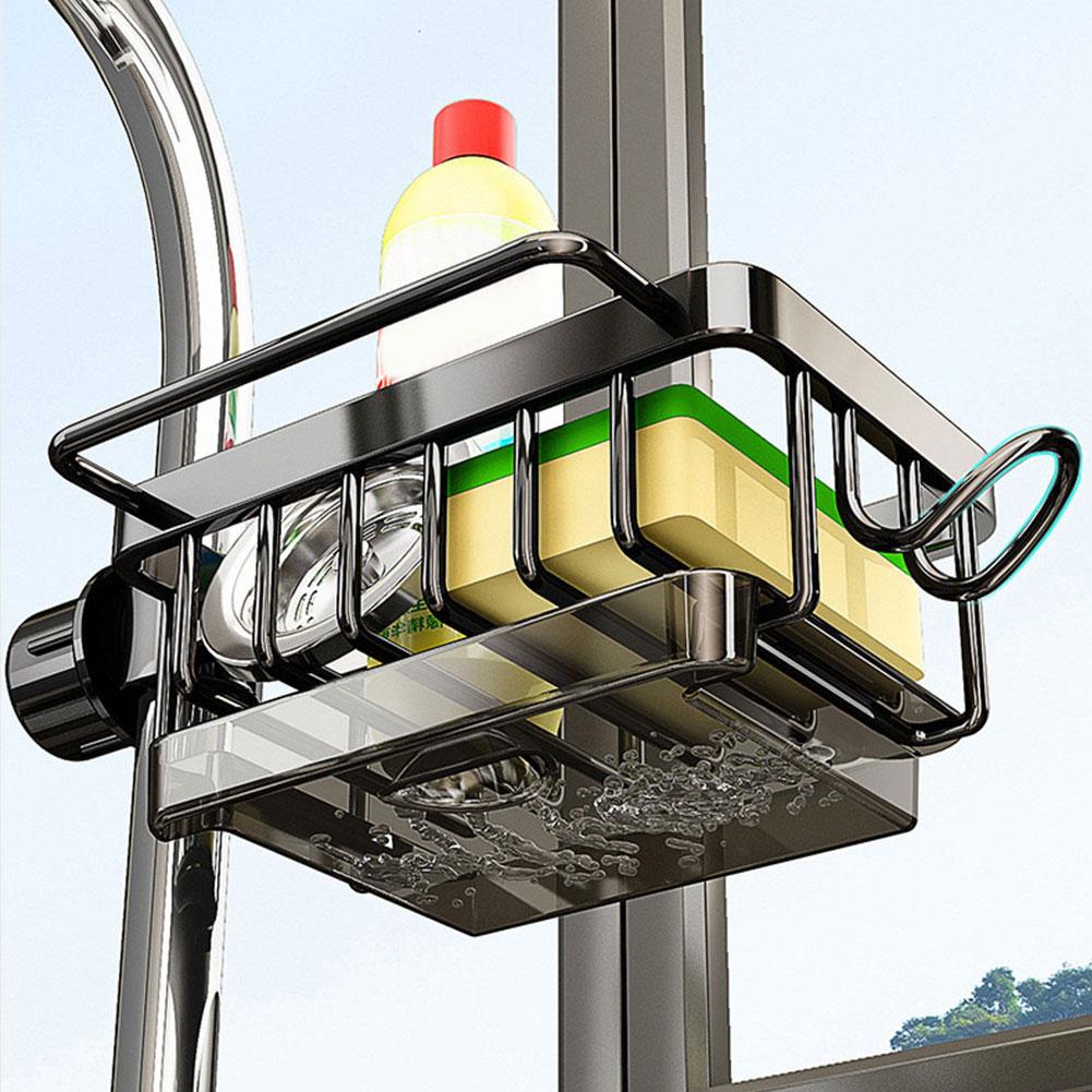 Schwammhalter für Spülbecken Aluminium Über Armatur Spülbecken Caddy Organizer Armatur Abtropfgestell mit Haken für Badezimmer Scheuerschwämme Seife