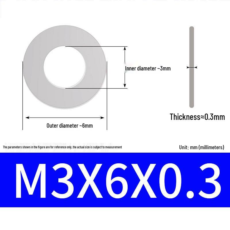 304 Stainless Steel Ultra-Thin Flat Washer, Thickness: 0.1/0.2/0.3/0.4/0.5 Mm, Sizes M1-M8