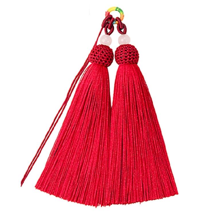 Versatile Keychain with Double Tassels Designs Polyester Silk Fringe with Loop for Keys Bags Decoration