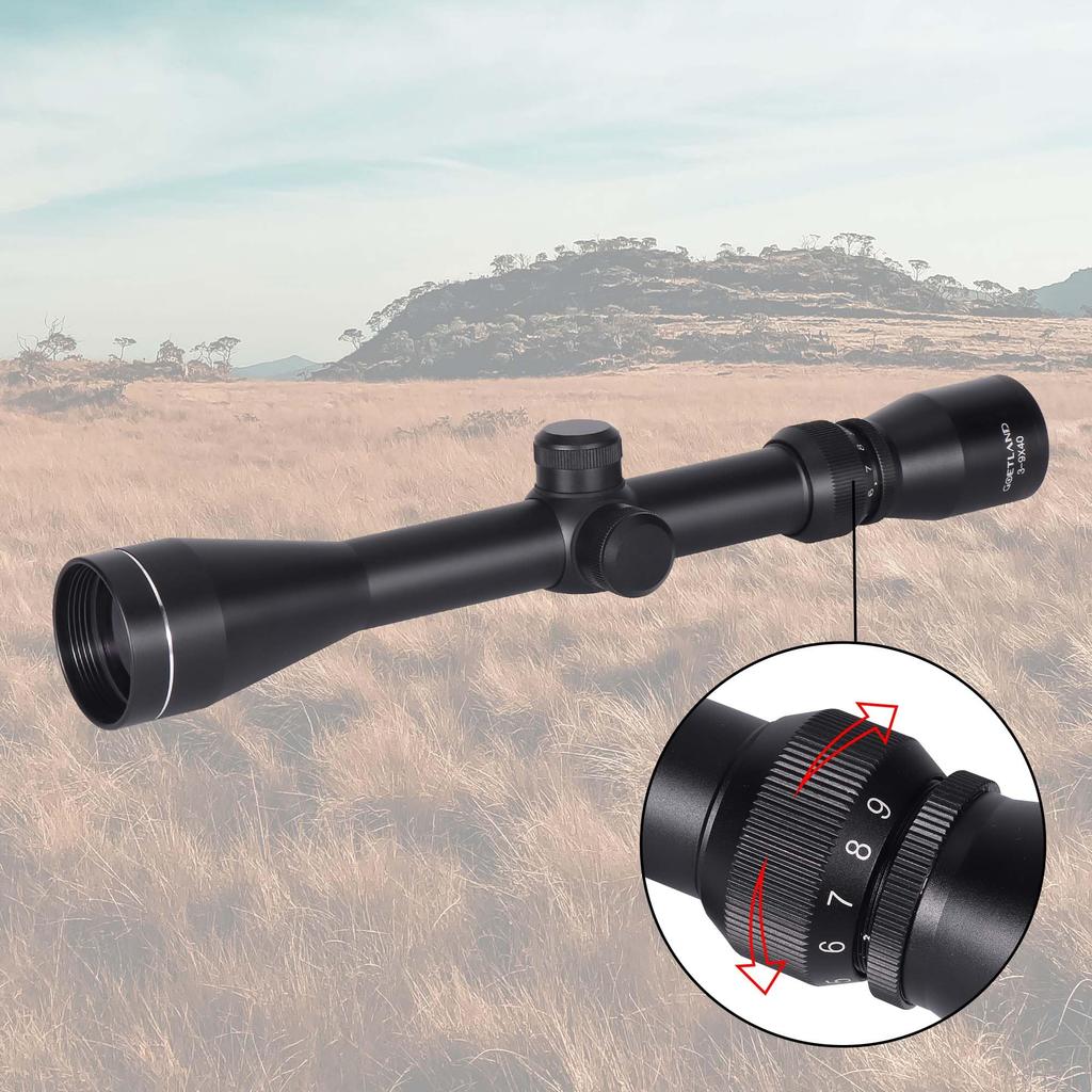 Goetland Riflescope 3-9x40 Variable Magnification Reticle Crosshair R4 SFP Optical Sight for Airsoft, Airsoft, Shooting, and Hunting, Compatible with