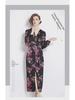 Elegantes Kleid mit Laternenärmeln und Print - Hochwertig, Leicht reifer Stil, Taillenbetont, Langer Rock für Frühlings- und Herbstabendgarderobe