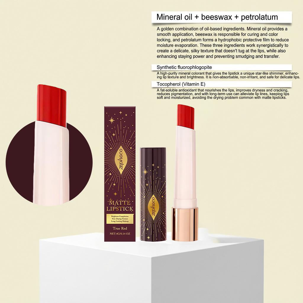 Zephoco True Red Starry Matte Lipstick – Effortless Application for Everyday Wear