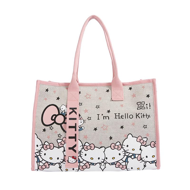 Large Capacity Korean Cartoon Cat Canvas Crossbody & Tote Bag