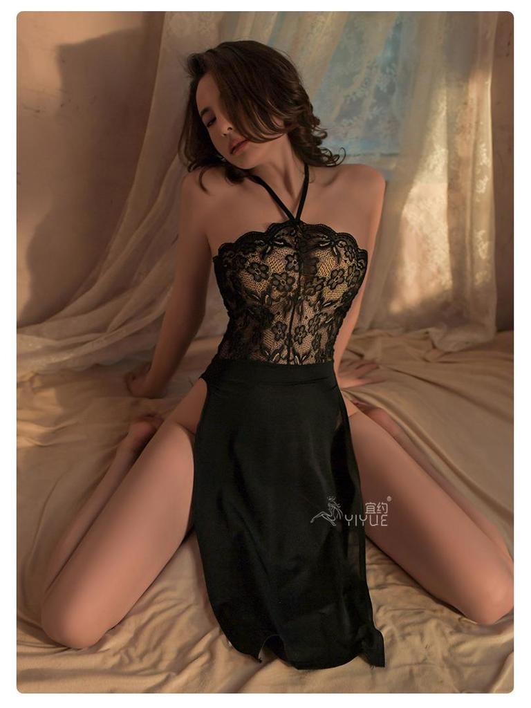 Yi Yue Women's Sexy Lace High-Slit Nightgown Long Dress 8181
