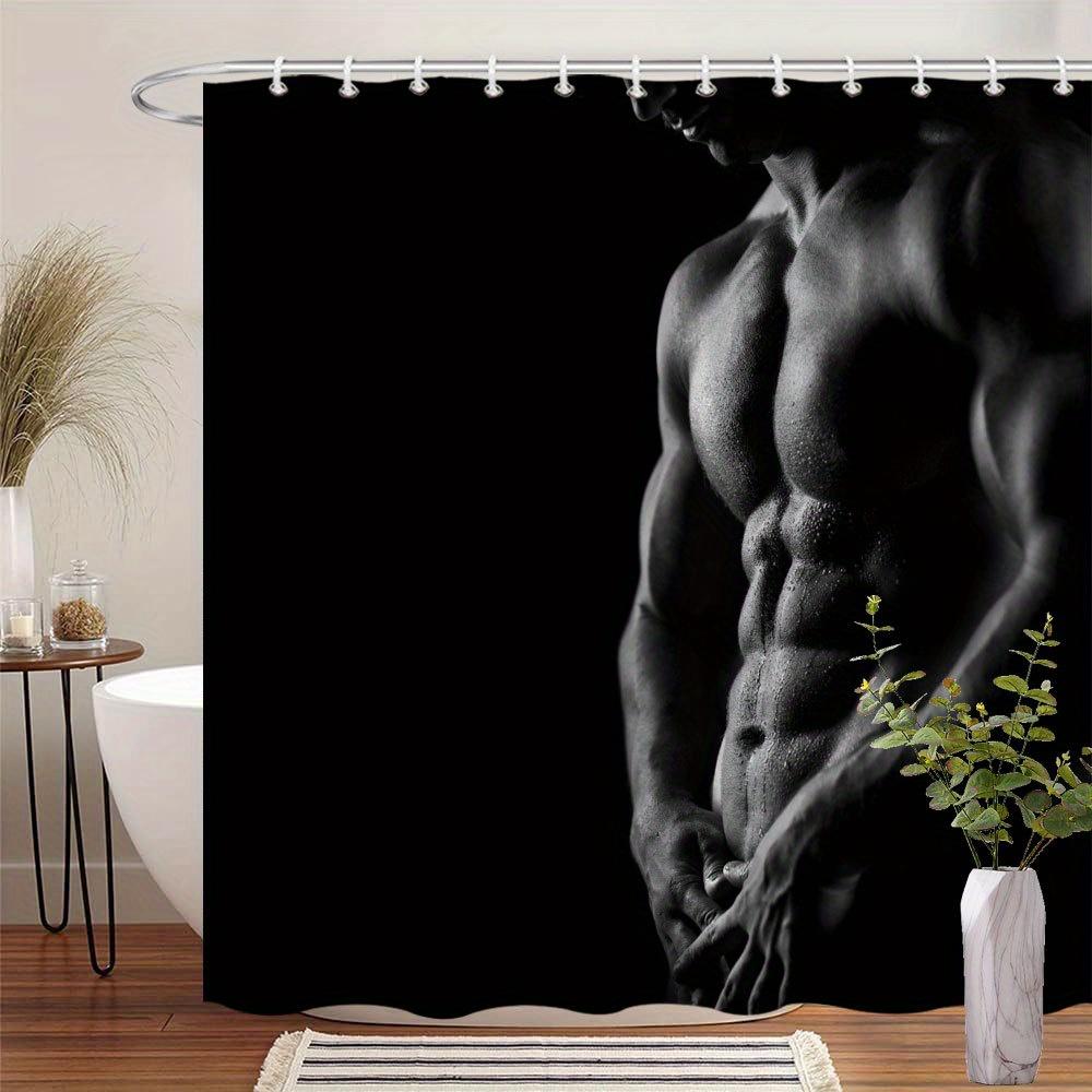 Muscular Man Shower Curtain Black and White Body Art Bathroom Decor Sexy Male Figure 3D Printed Waterproof Bath Curtain Home